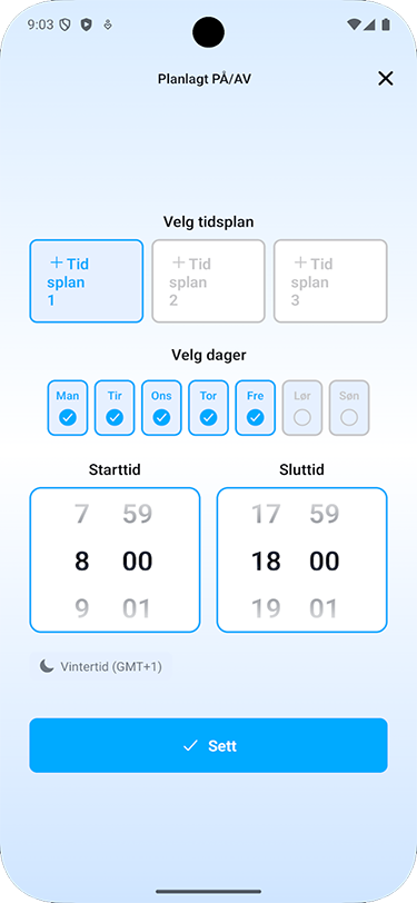 Skjermbilde av tidsplanstyring